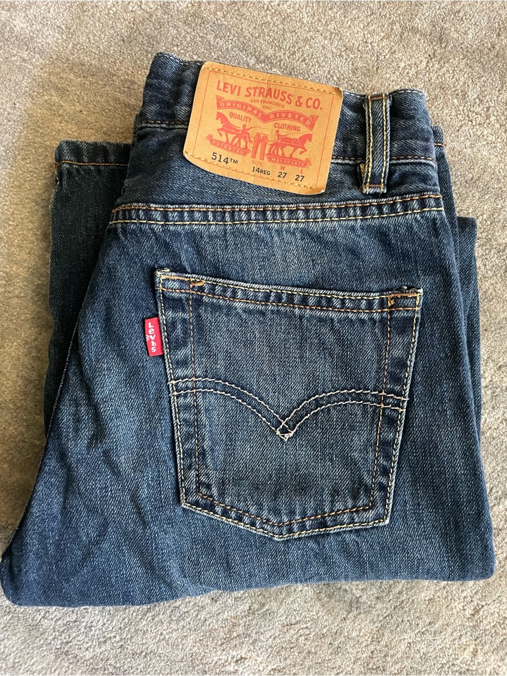Levi Strauss 514 Straight Leg Denim Jeans Dark Indigo Size 14 Reg